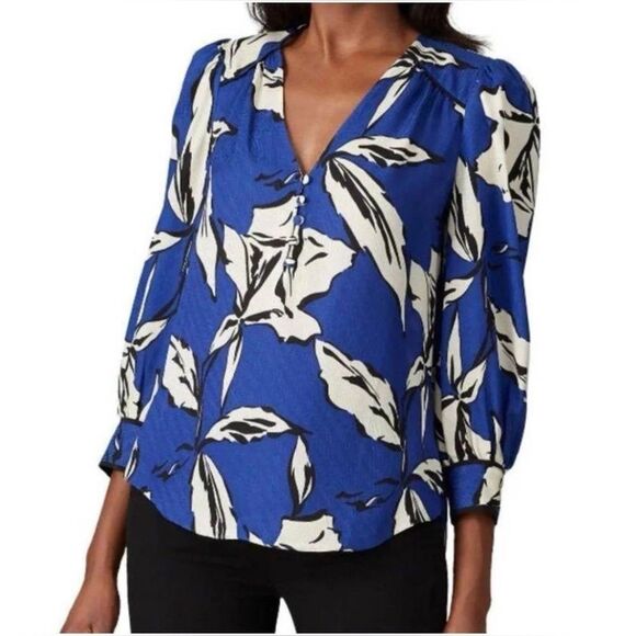 Veronica Beard Milan Silk Blouse in Ultramarine Multi 4 - Picture 1 of 5
